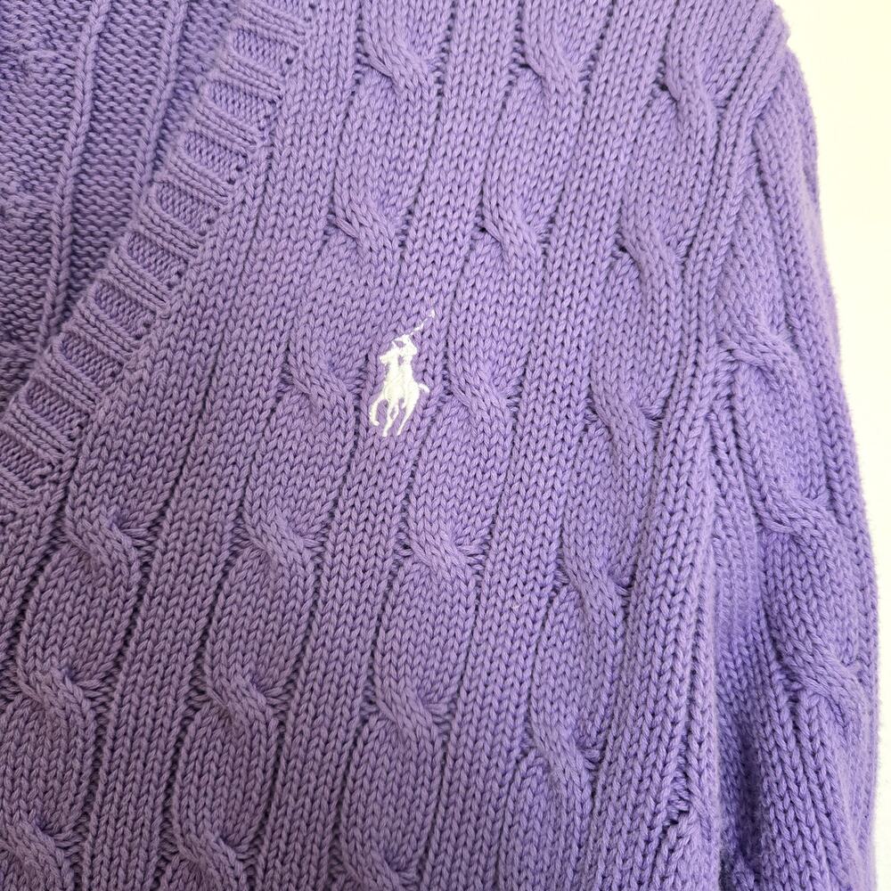 Ralph Lauren Sport Purple Cable Knit V-Neck Sweater L 100% Cotton Y2K Preppy - Picture 3 of 5